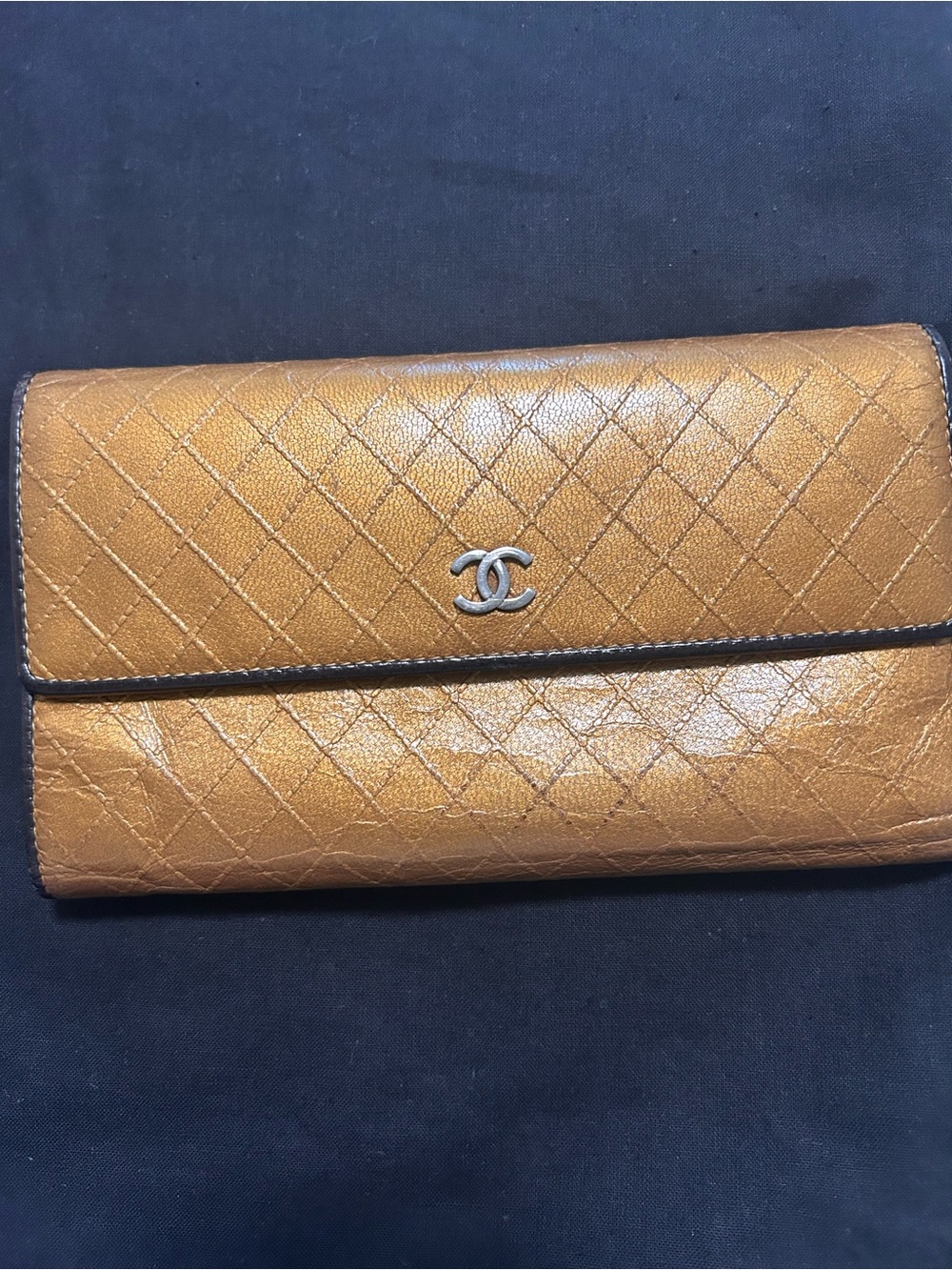CHANEL Quilted Leather Long Wallet in Camel Tan with Silver CC